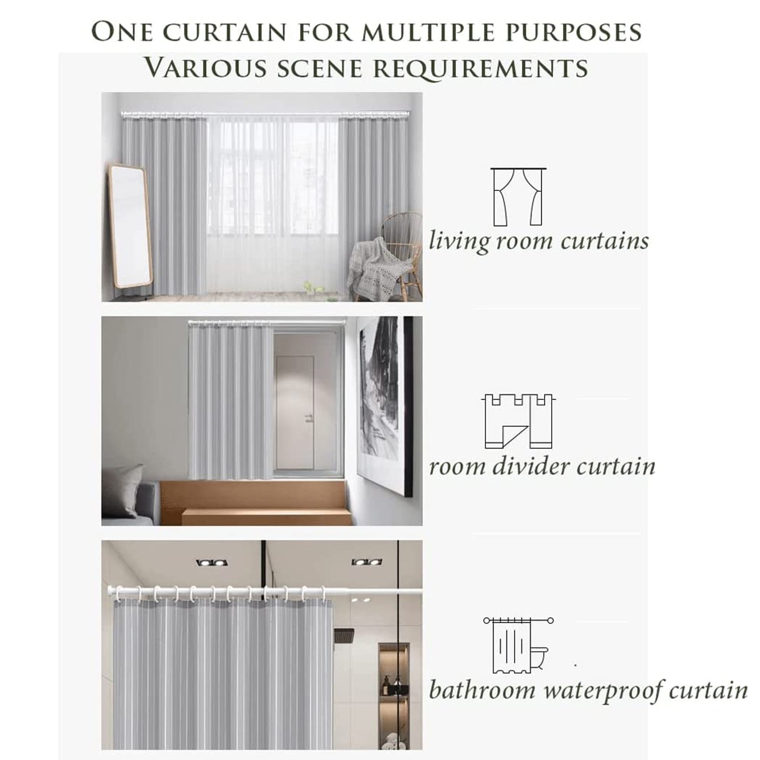 Solid door curtain, mix size, draped view Solid door curtain, mix size, draped view
